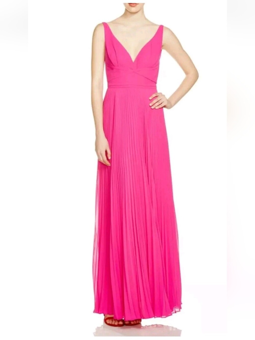 LAUNDRY BY SHELLI SEGAL PINK OPEN BACK PLEAT CHIFFON DRESS GOWN SIZE 8P